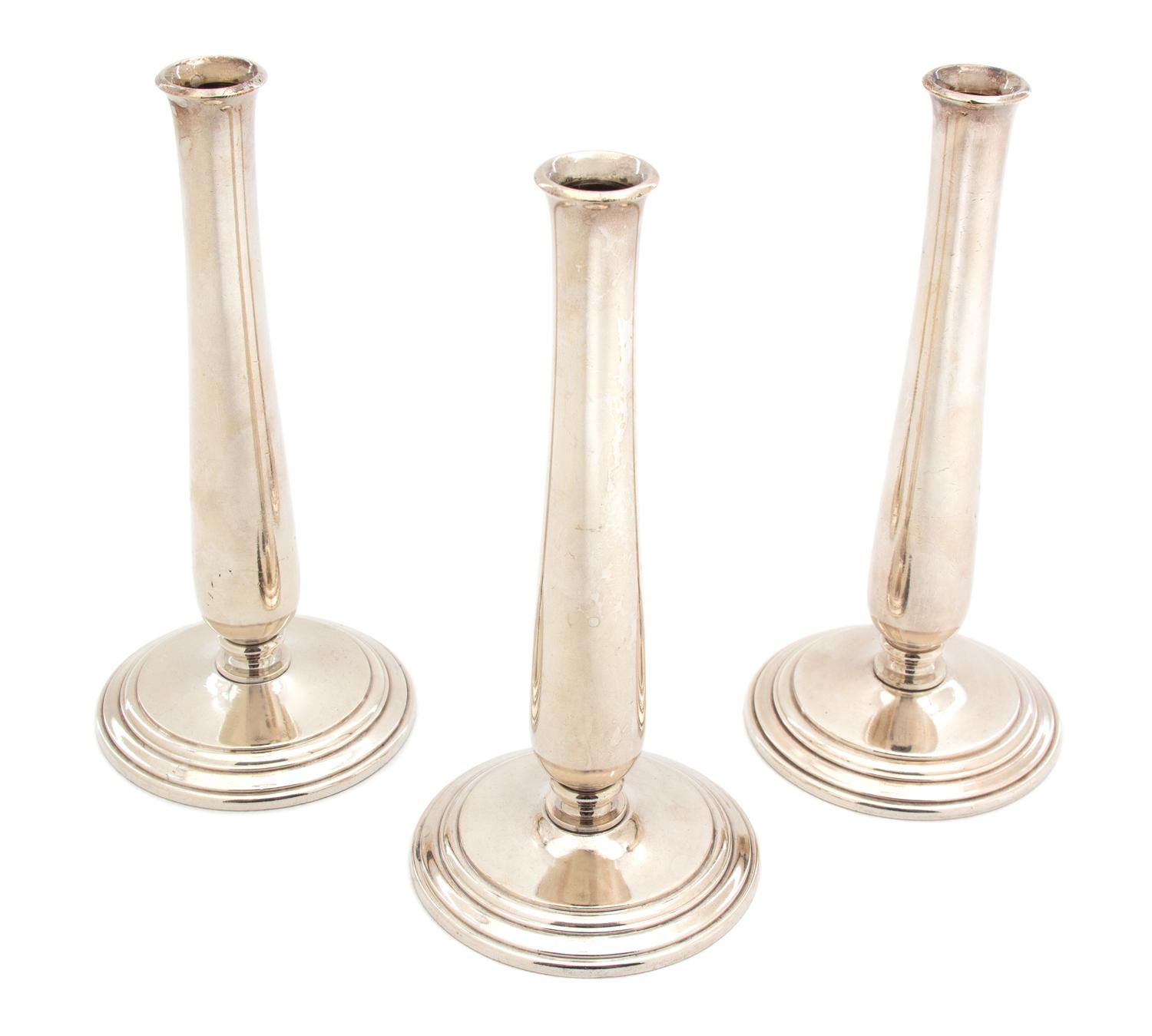 Three Italian Silver Plate Bud Vases Height 7 1/8 inches. — 20TH CENTURY