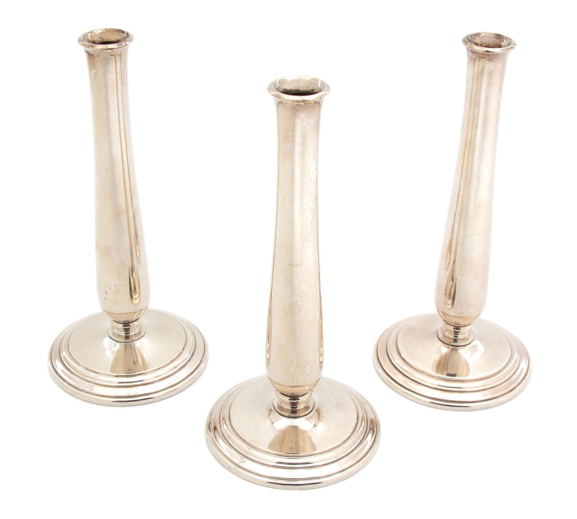Three Italian Silver Plate Bud Vases Height 7 1/8 inches. — 20TH CENTURY