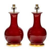 A Pair of Iron Red Glazed Porcelain Lamps