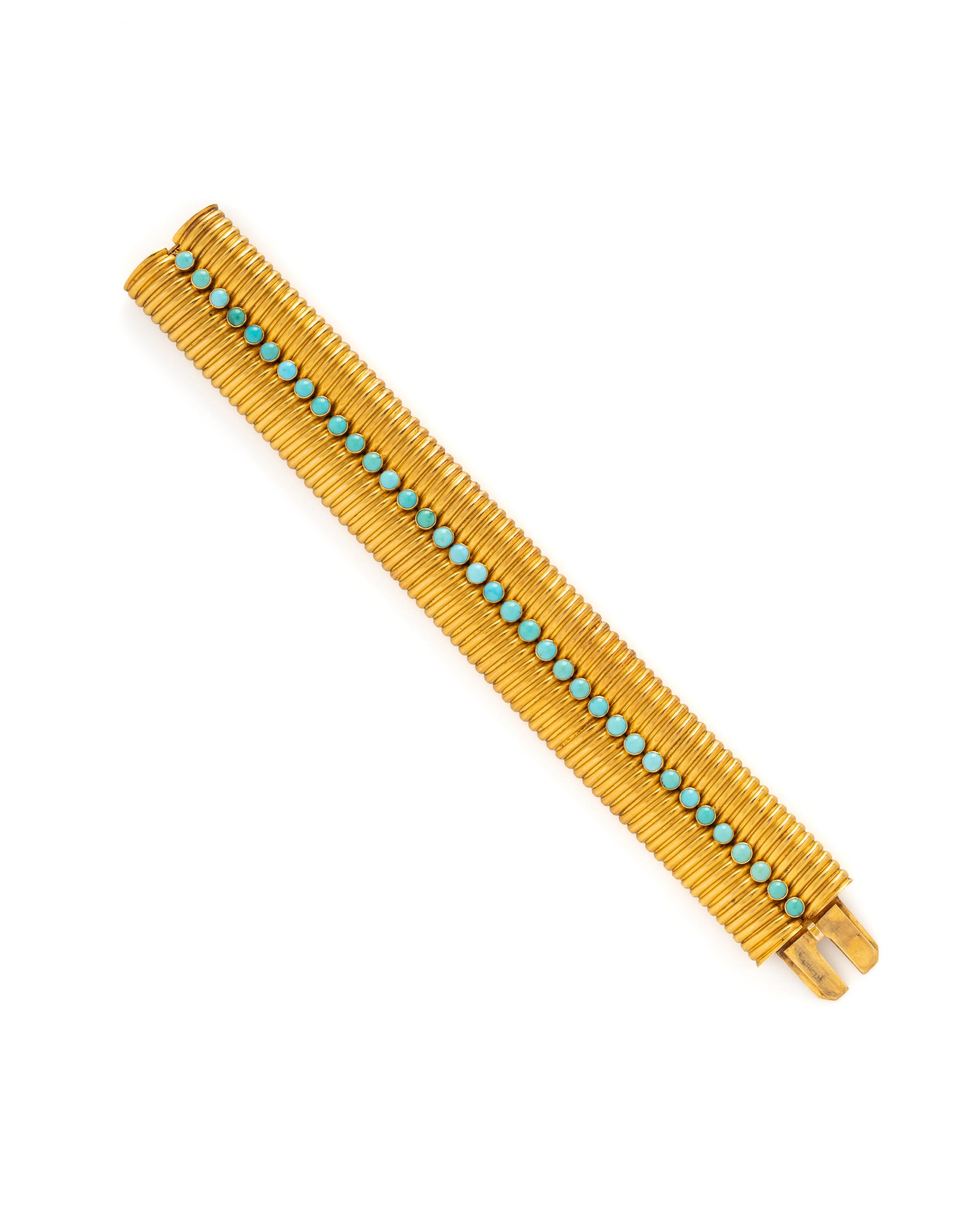 TURQUOISE AND YELLOW GOLD FLEXIBLE BRACELET