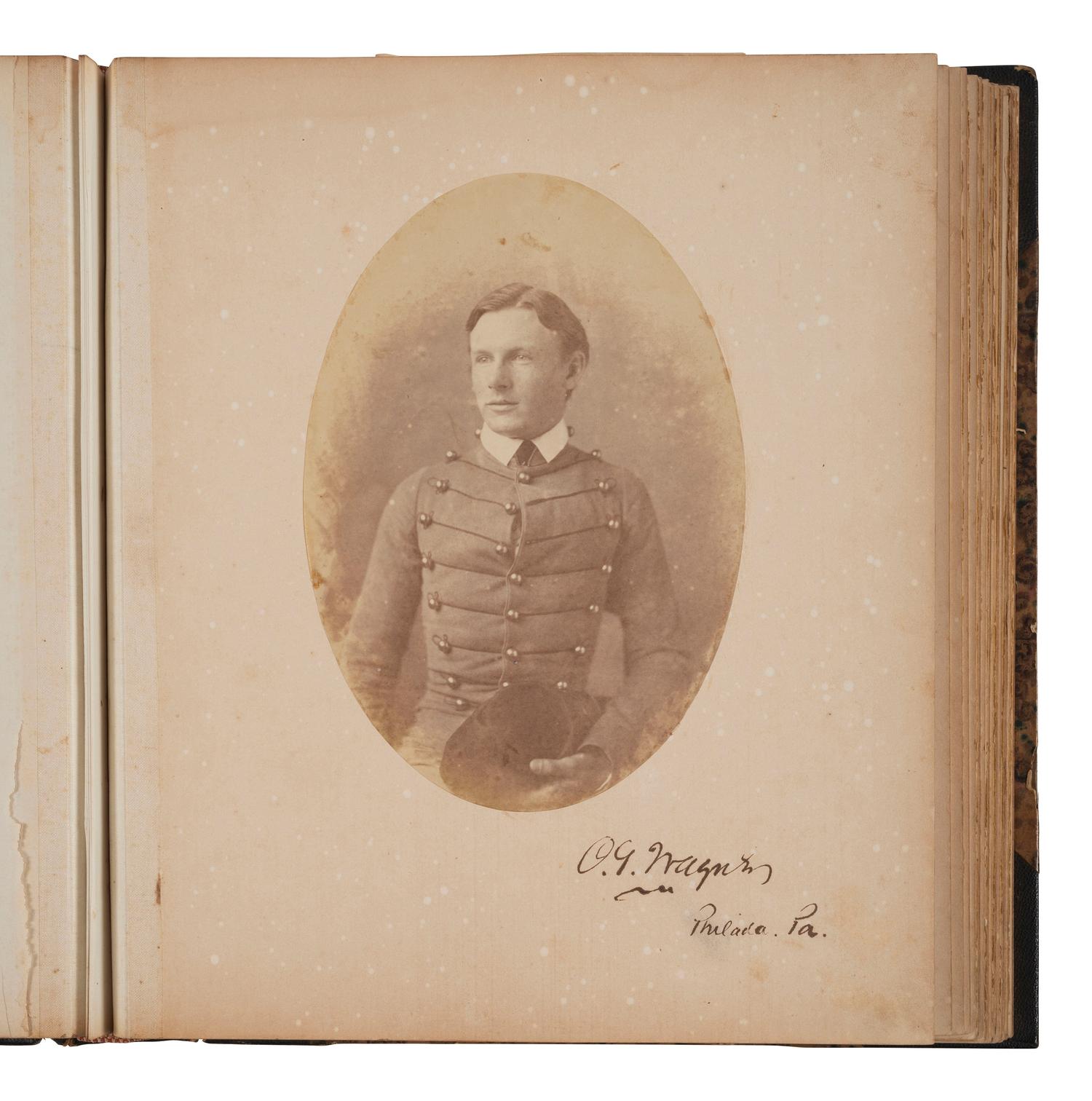 [MILITARIA - CIVIL WAR]. West Point album featuring 34 portraits of faculty, staff, and cadets, many of whom would serve in the Civil War, 1859.