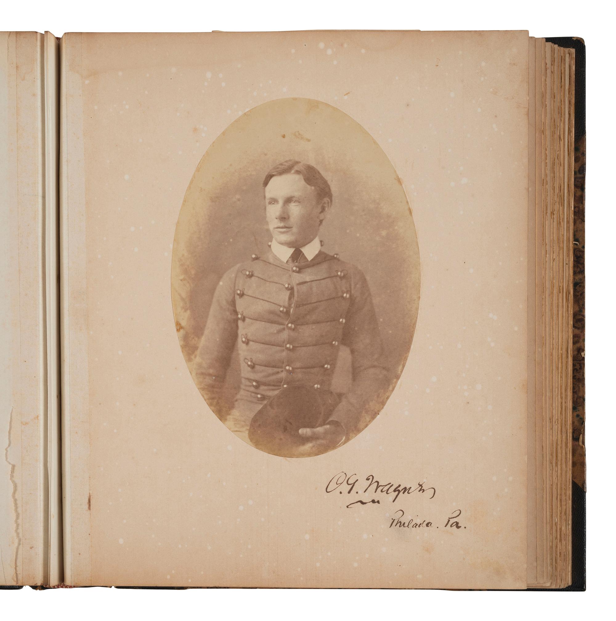 [MILITARIA - CIVIL WAR]. West Point album featuring 34 portraits of faculty, staff, and cadets, many of whom would serve in the Civil War, 1859.