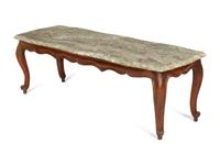 A Louis XV Provincial Carved Walnut Low Table with Serpentine Verde Marble Top