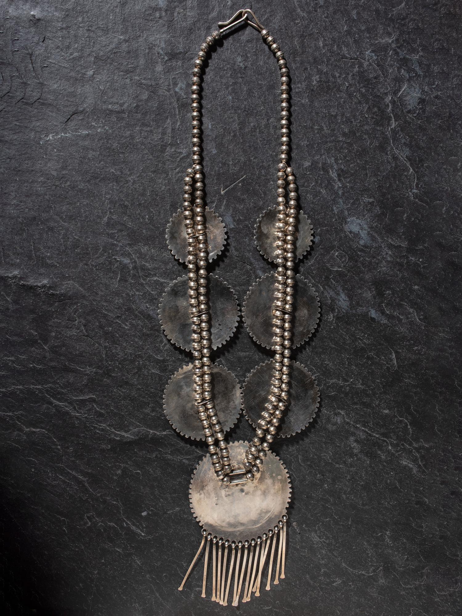 Navajo Sterling Silver and Turquoise Cluster Necklace