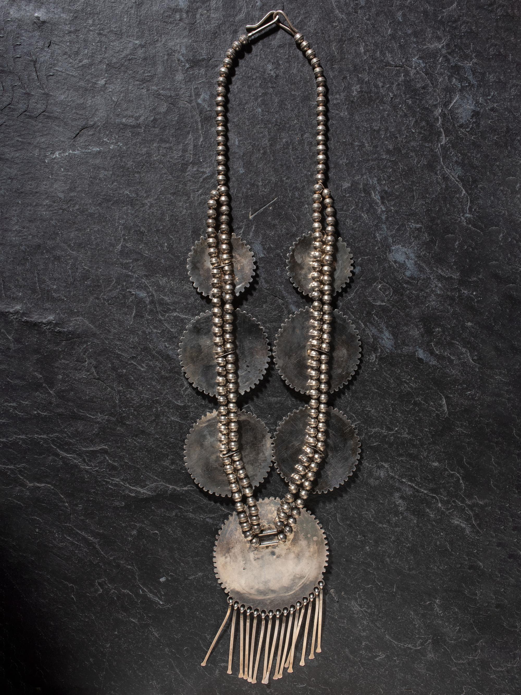 Navajo Sterling Silver and Turquoise Cluster Necklace