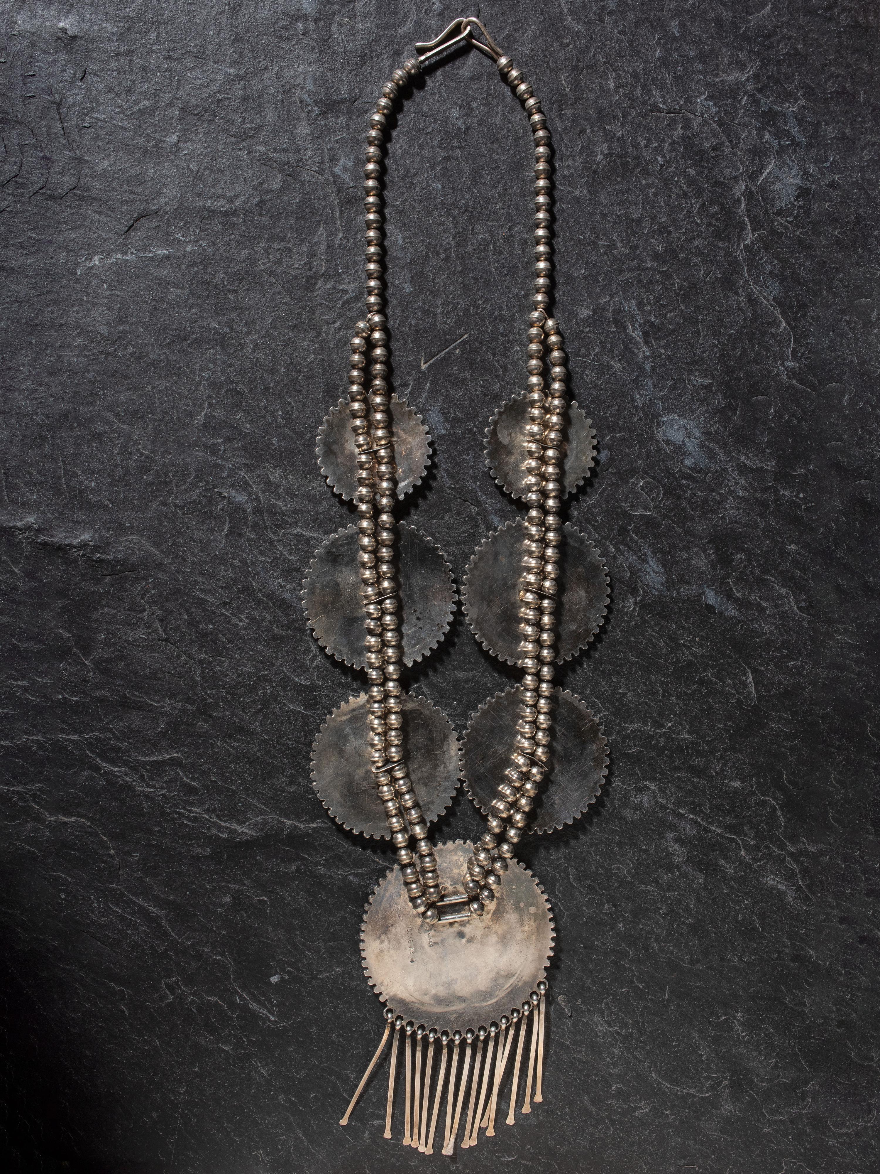 Navajo Sterling Silver and Turquoise Cluster Necklace
