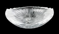 A Lalique Molded and Frosted Glass Ash Receiver Width 8 1/2 inches.