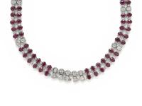 GLASS-FILLED RUBY AND DIAMOND NECKLACE