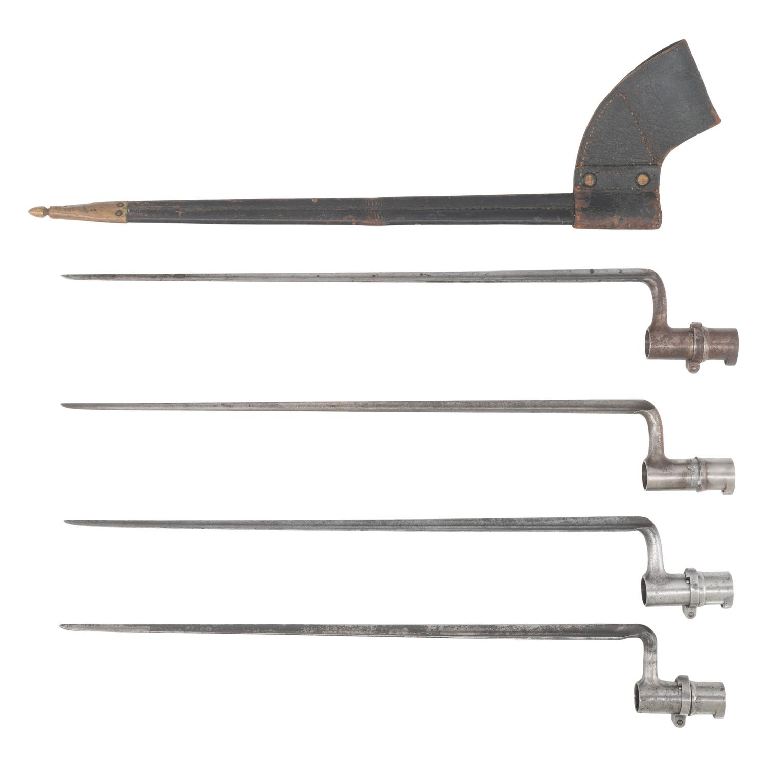 Group of Four .69 Caliber Socket Bayonets: 3 US M1835 and 1 Belgian M1822