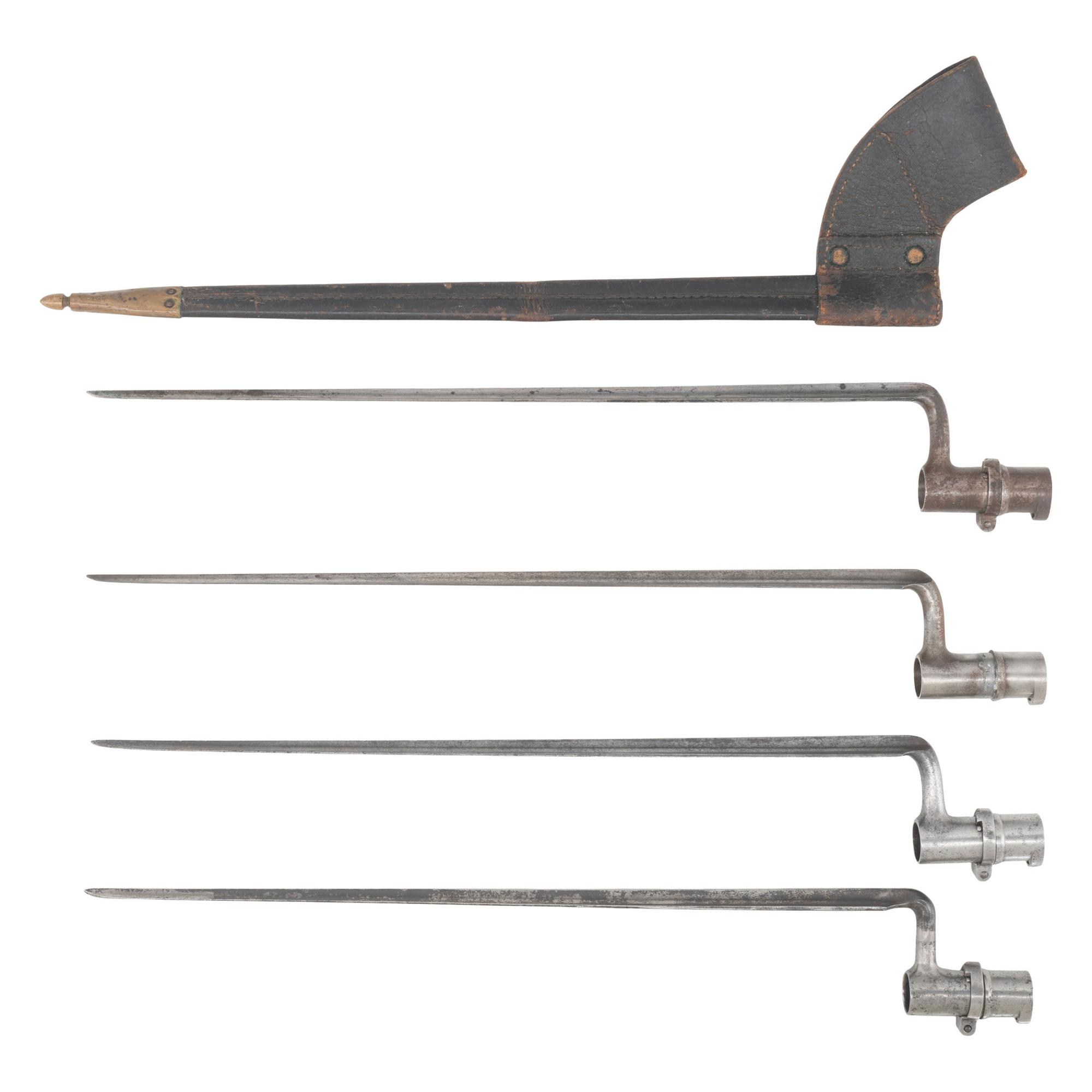 Group of Four .69 Caliber Socket Bayonets: 3 US M1835 and 1 Belgian M1822