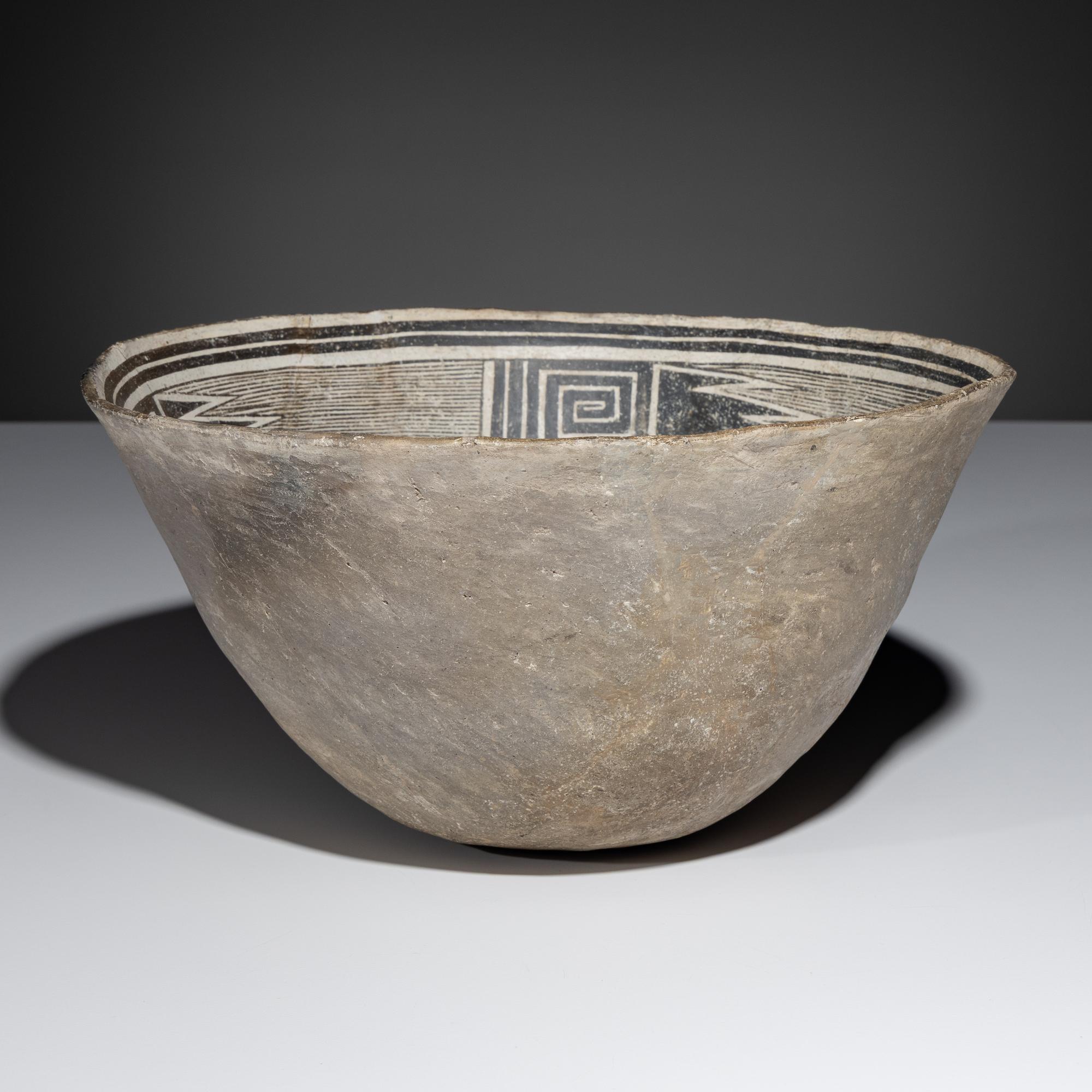 Ancestral Pueblo, Mimbres Classic Black-on-White Pottery Bowl