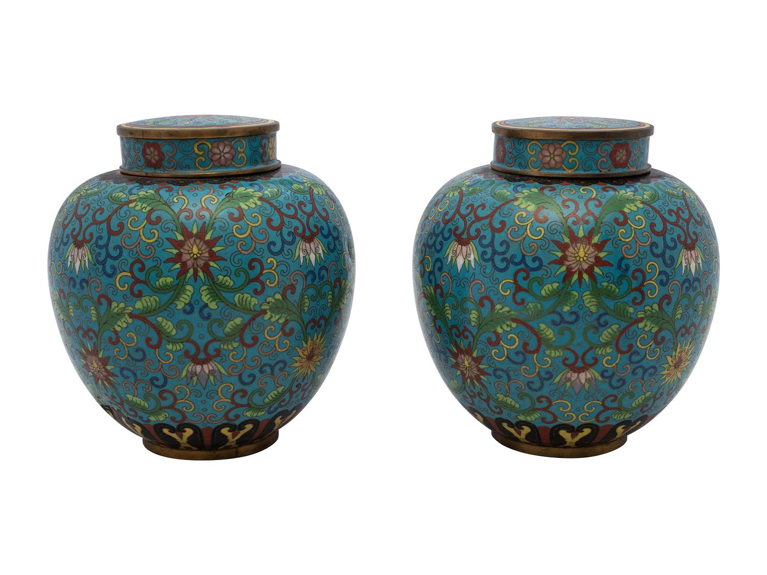 A Pair of Chinese Export Cloisonné Enamel Ginger Jars