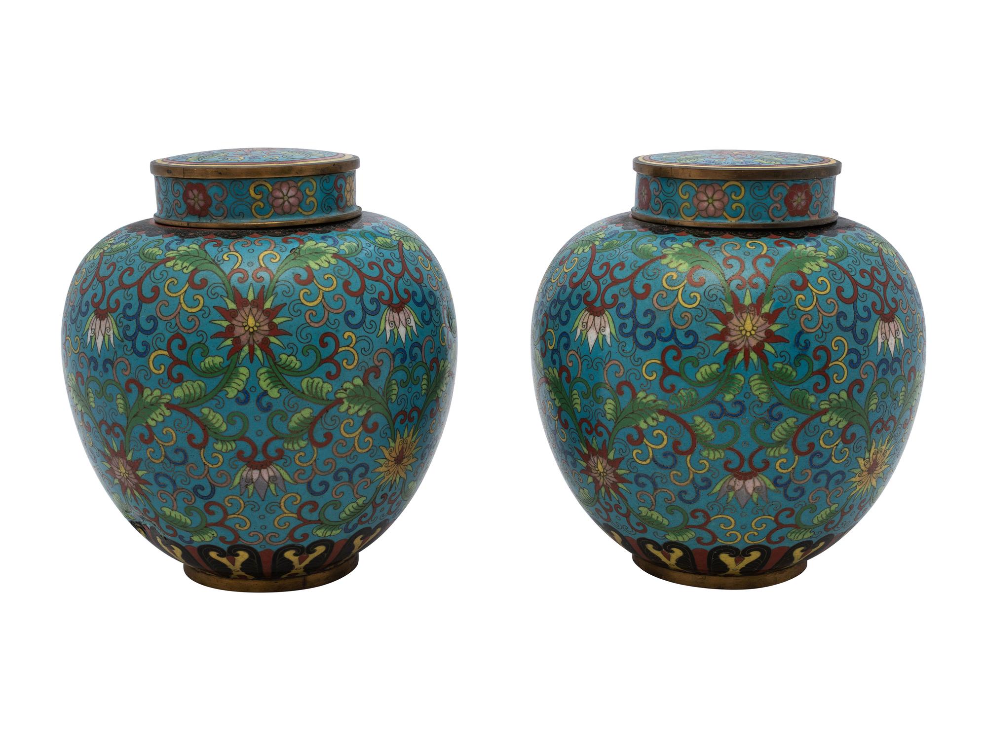 A Pair of Chinese Export Cloisonné Enamel Ginger Jars