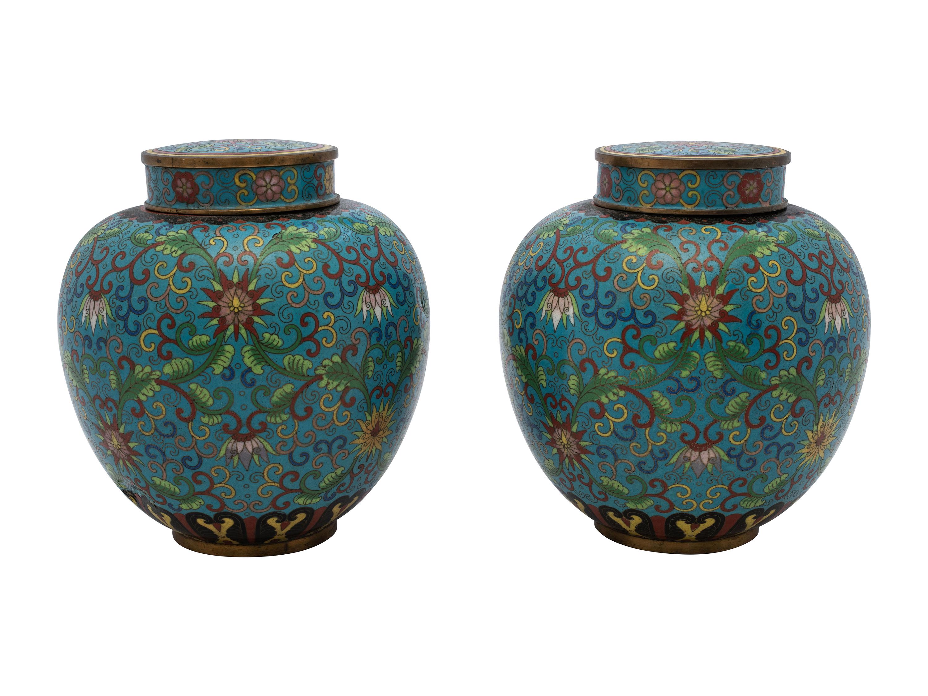 A Pair of Chinese Export Cloisonné Enamel Ginger Jars
