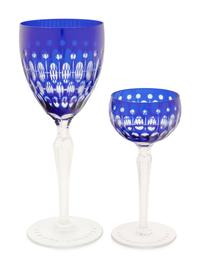 A Group of Cobalt Blue Cut-to-Clear Glass Stemware