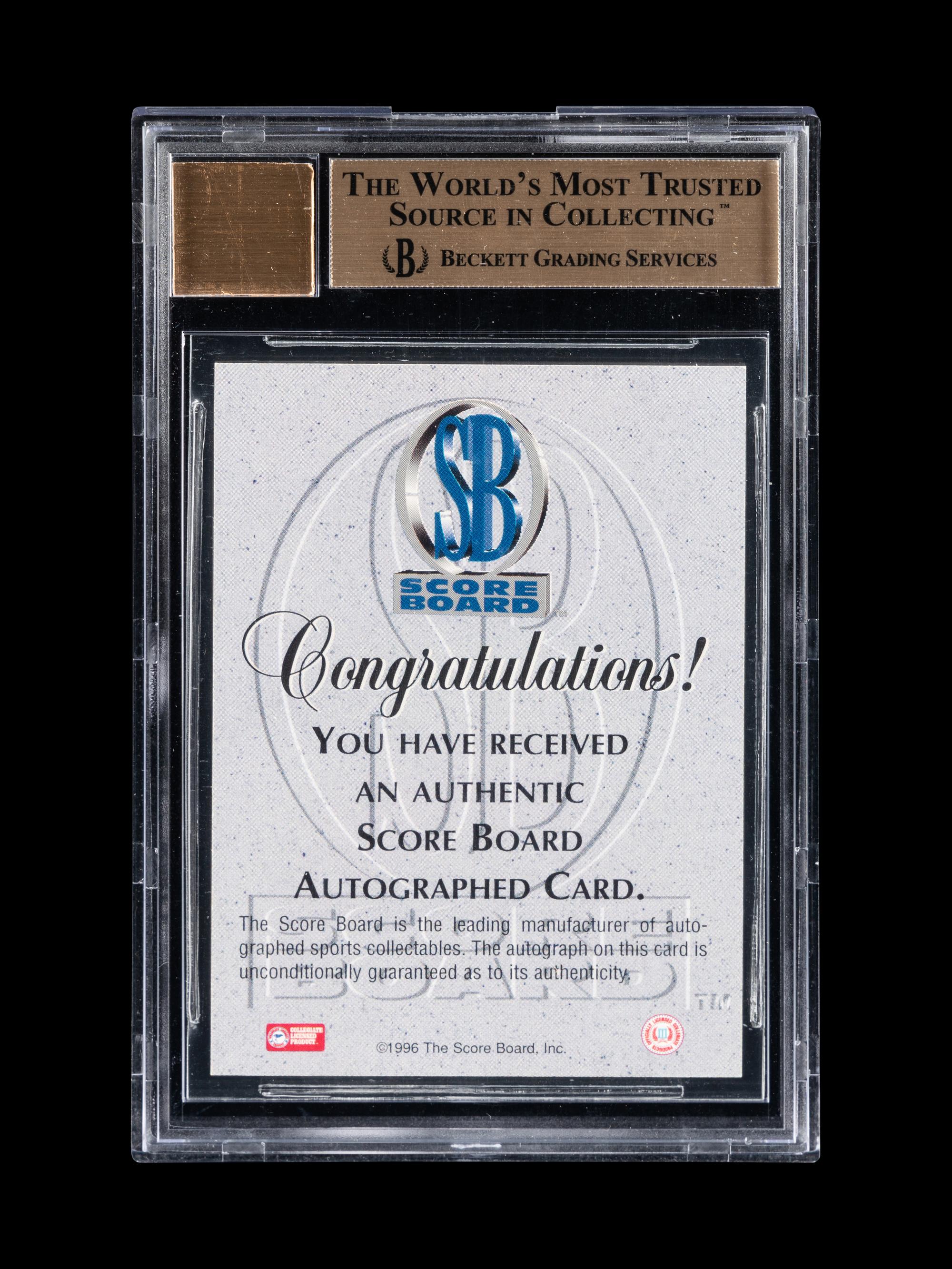 A 1996-97 Score Board Autographed BK Autographs Kobe Bryant Signed Rookie Basketball Card No. 15 (BGS Dual Grade 9.5 Card, 10 Auto), Pop 9, None Graded Higher