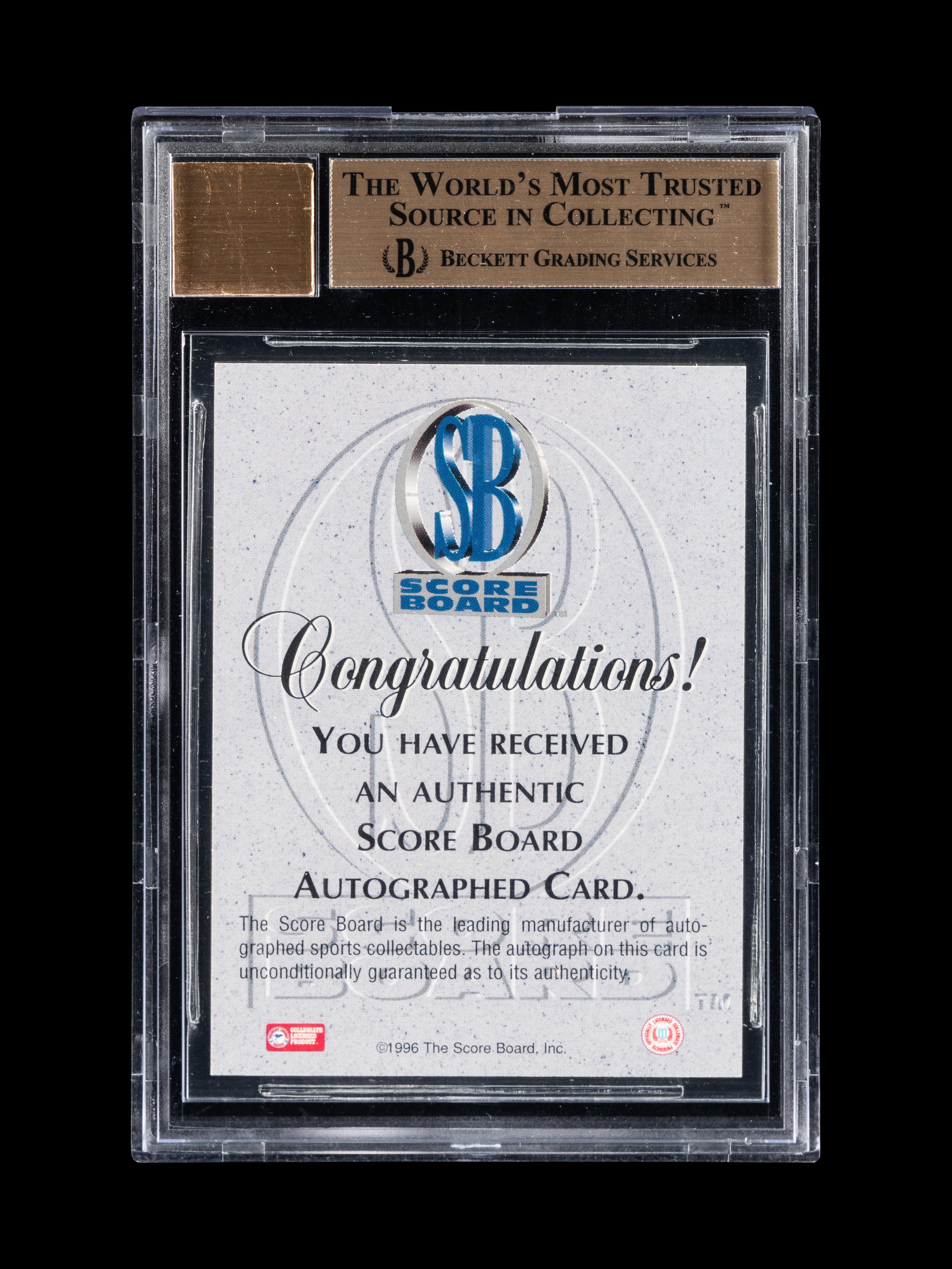 A 1996-97 Score Board Autographed BK Autographs Kobe Bryant Signed Rookie Basketball Card No. 15 (BGS Dual Grade 9.5 Card, 10 Auto), Pop 9, None Graded Higher