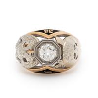 DIAMOND, ENAMEL, AND BICOLOR GOLD MASONIC RING
