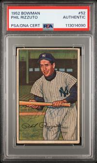 A 1952 Bowman Phil Rizzuto Signed Autograph Baseball Card No. 52 (PSA Authentic)