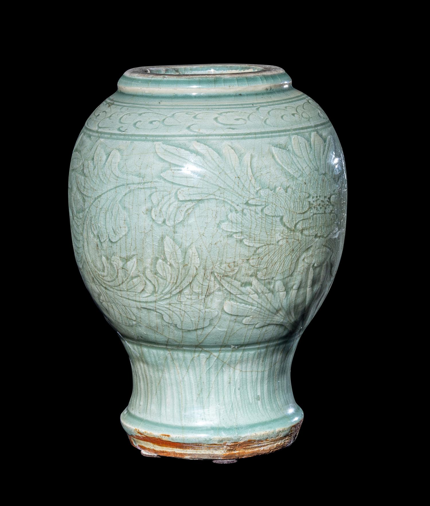 Two Chinese Longquan Celadon Glazed Porcelain Vases