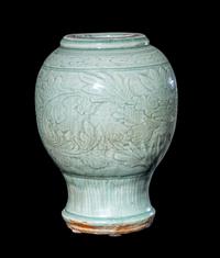 Two Chinese Longquan Celadon Glazed Porcelain Vases