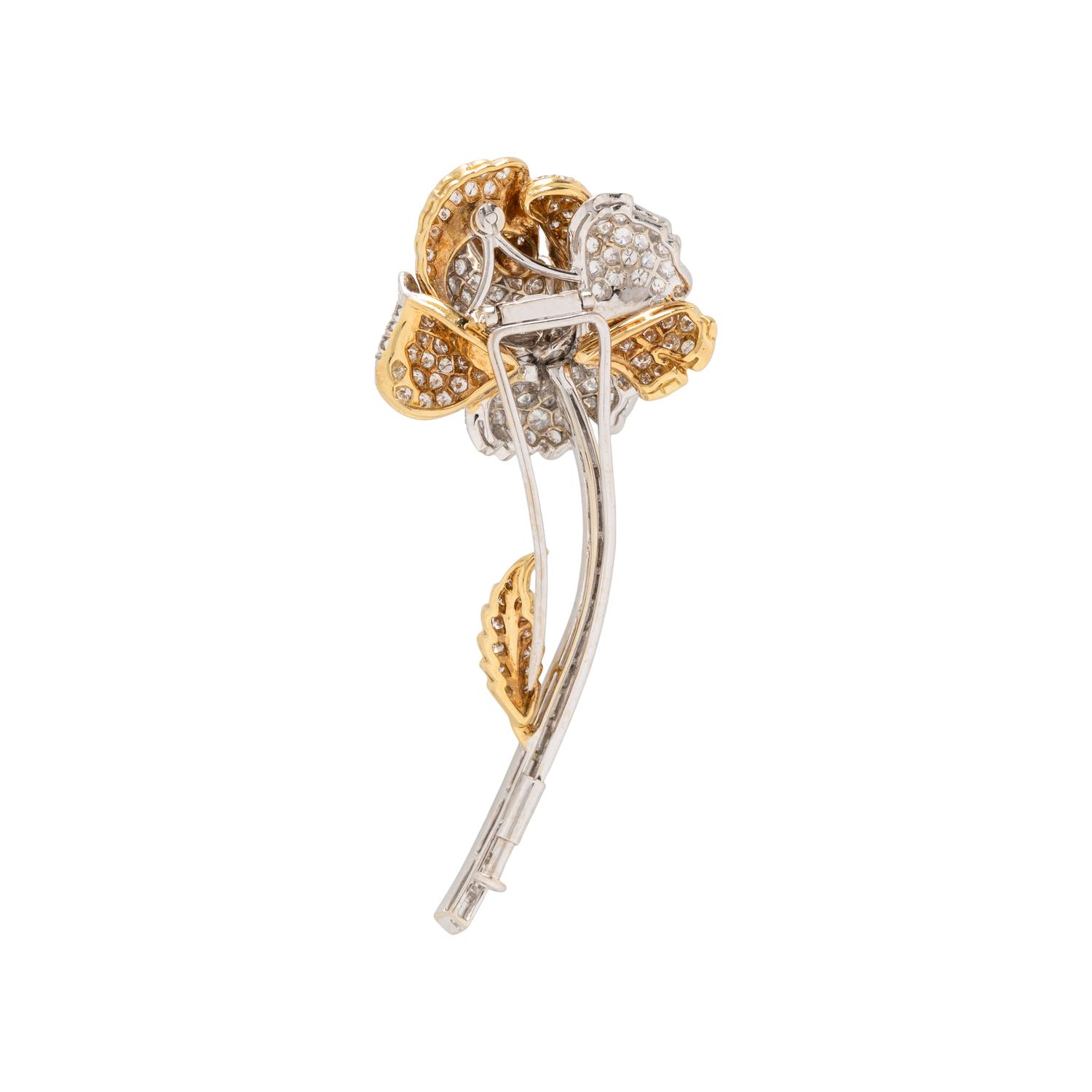 DIAMOND AND BICOLOR GOLD ROSE BROOCH