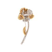 DIAMOND AND BICOLOR GOLD ROSE BROOCH