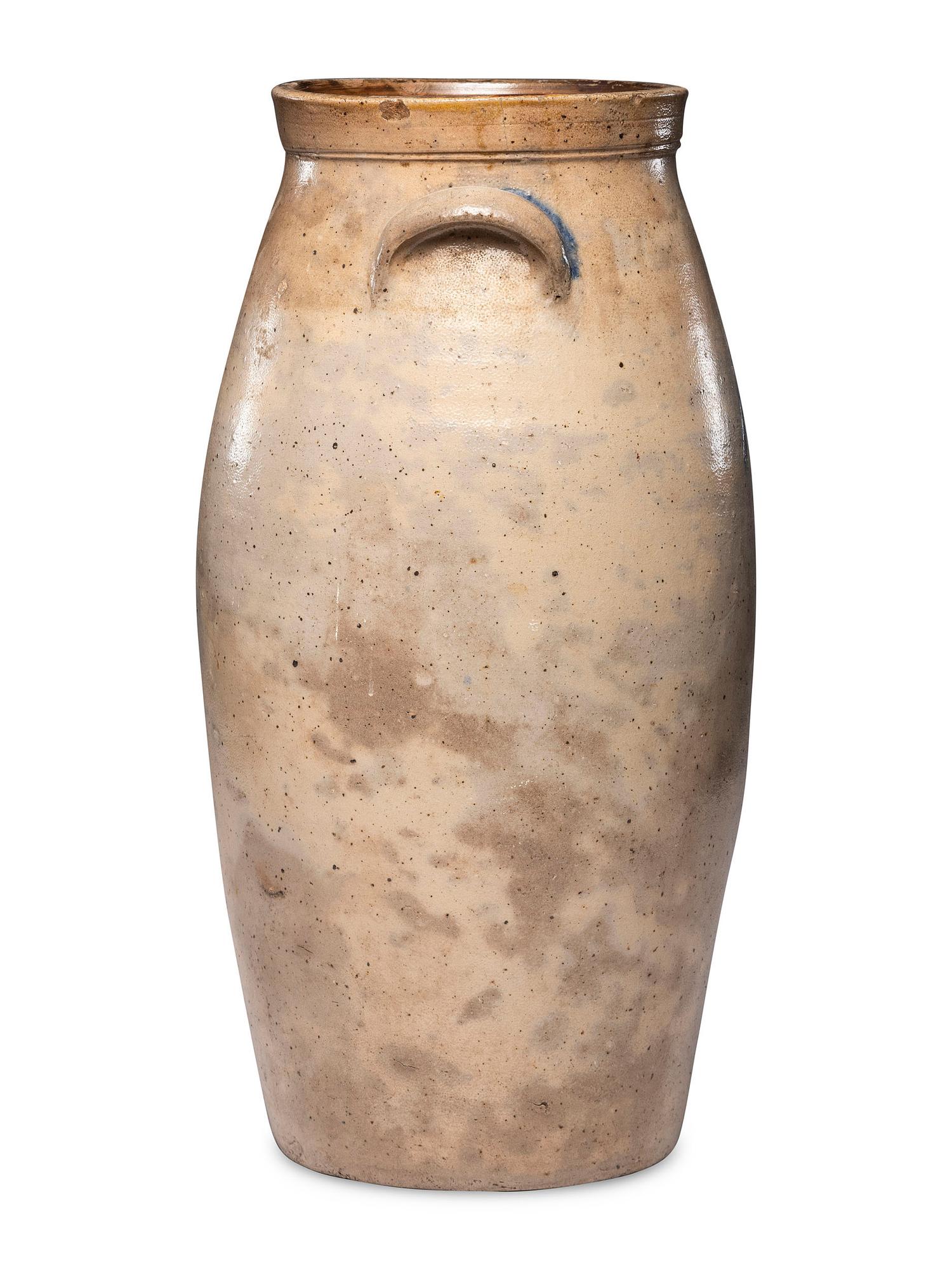 A Six-Gallon Bird Decorated Stoneware Churn