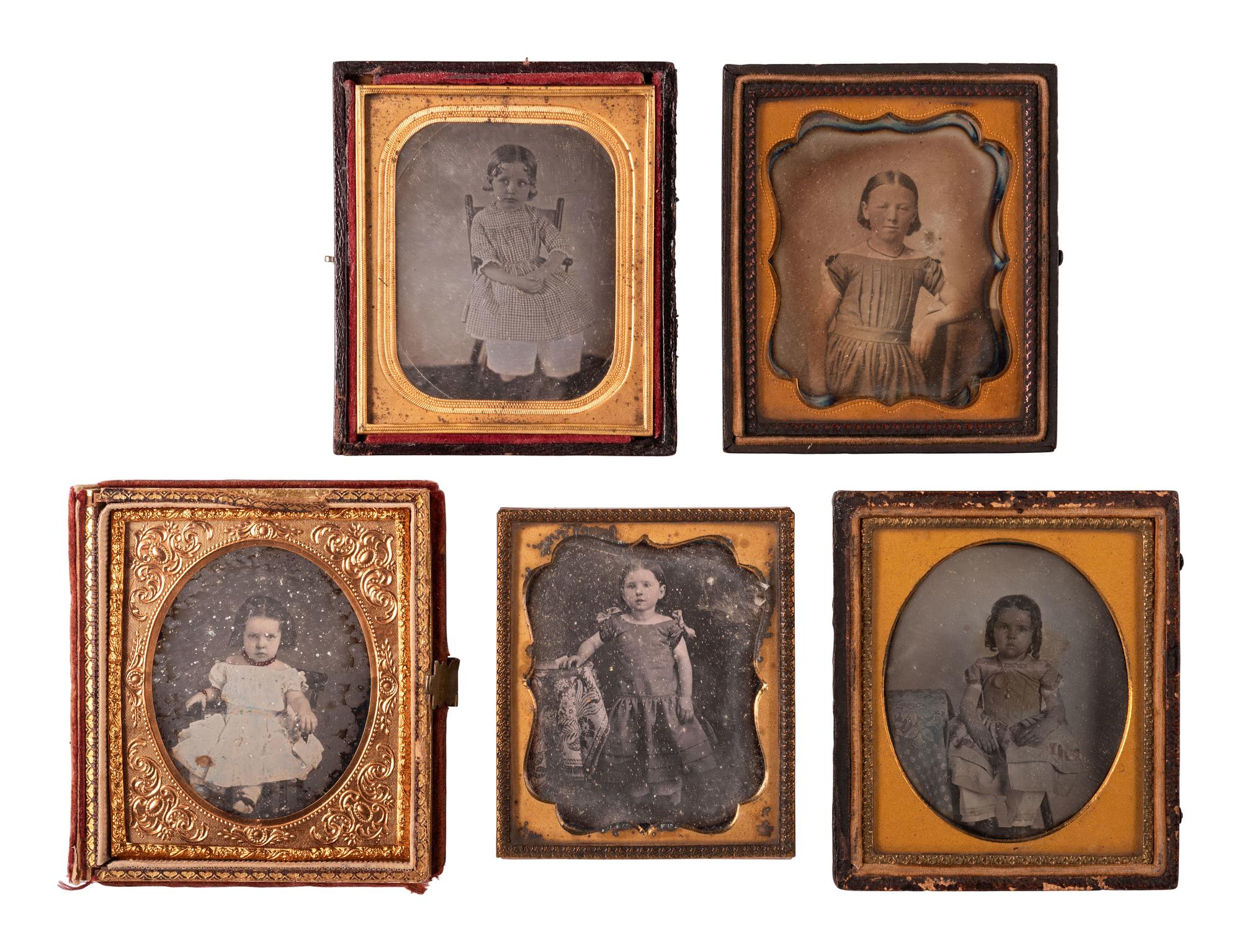 [EARLY PHOTOGRAPHY]. 37 sixth plate daguerreotypes and ambrotypes of young girls.
