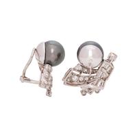 CULTURED TAHITIAN PEARL AND DIAMOND EARCLIPS