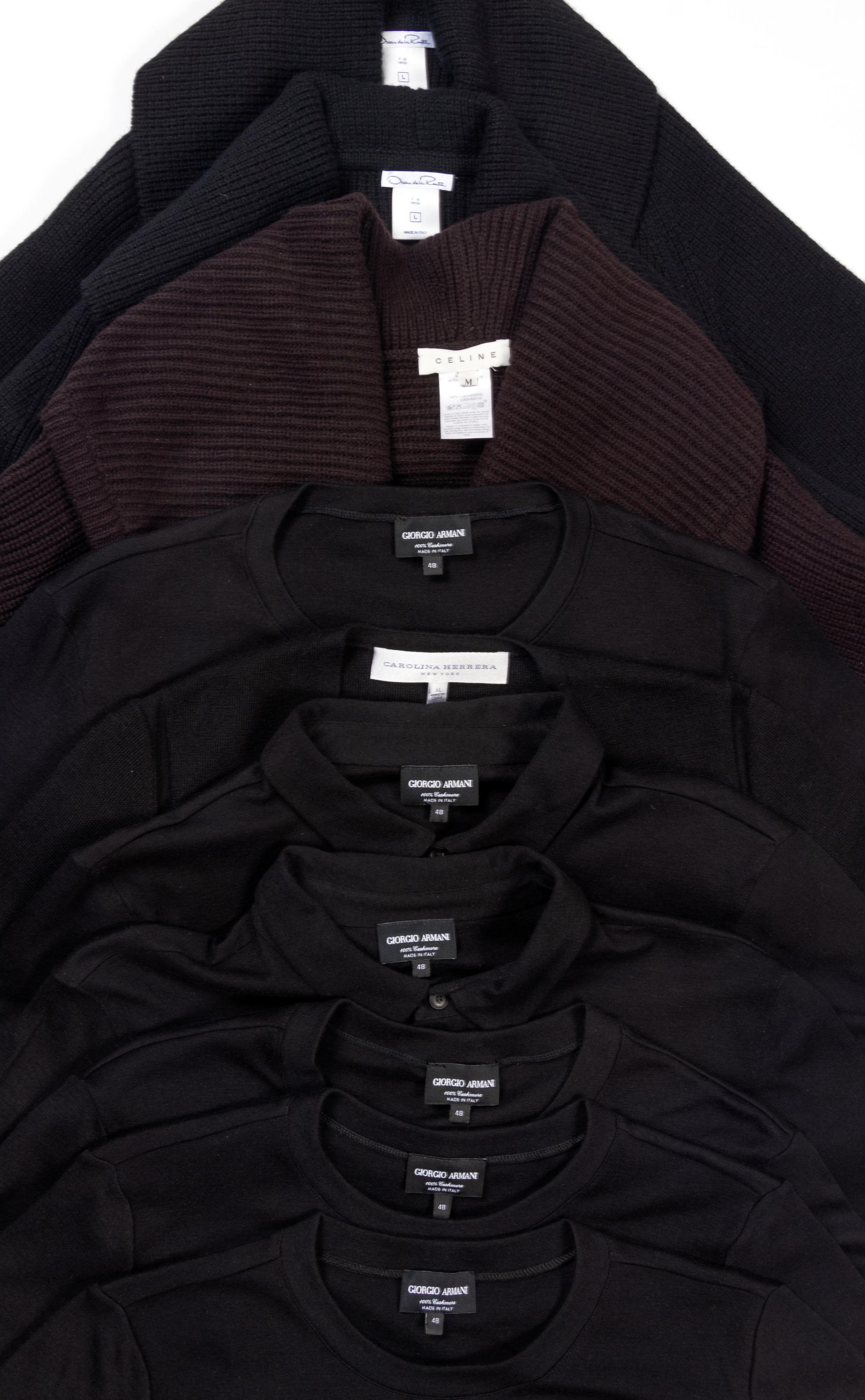 Ten Designer Cashmere Knit Tops: Six Giorgio Armani, One Carolina Herrera, Two Oscar de la Renta, One Celine
