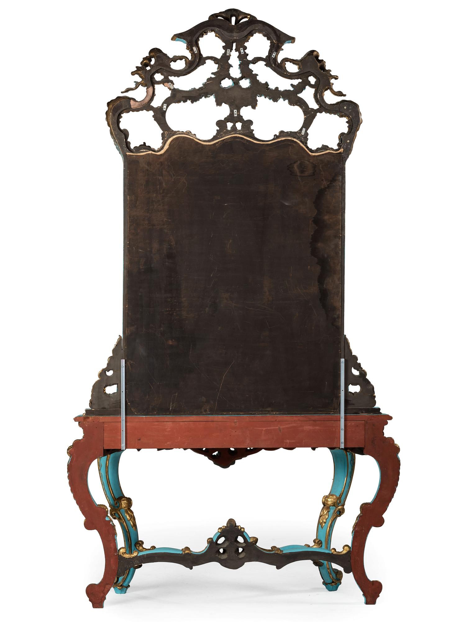 A Painted Italian Baroque Style Console Table and Mirror