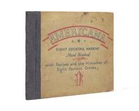 [Americana] [Prohibition] Americana Eight Cocktail Napkins Hand Blocked with Recipes and the Histories of Eight Famous Drinks