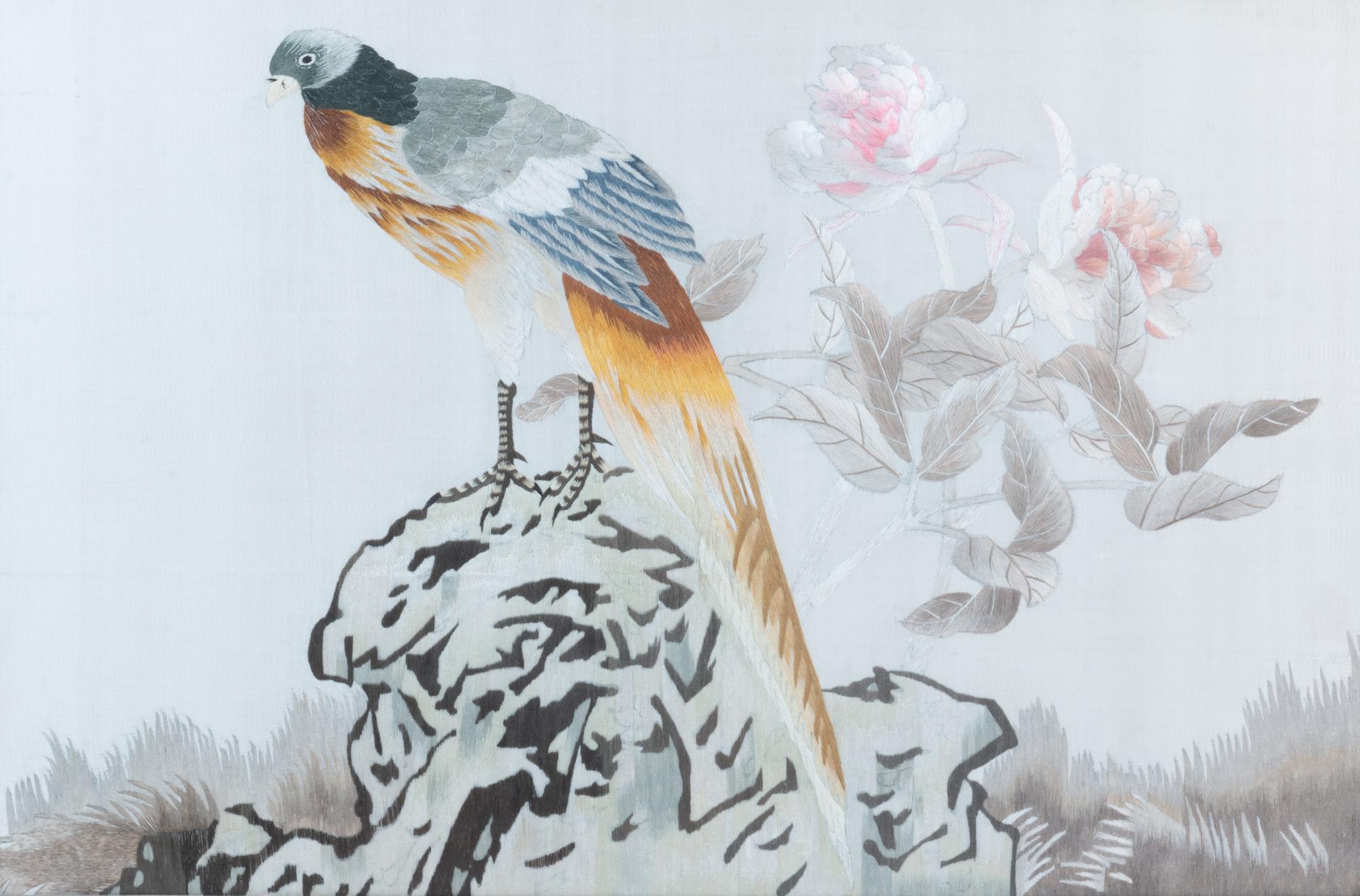 Two Chinese Embroidered Silk Panels