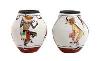 Elizabeth Toya Medina (b. 1956) Jemez/Zia Height of each 2 1/2 x diameter 2 1/8 inches.