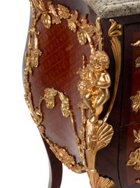 A Louis XV Style Gilt Bronze Mounted Parquetry Marble-Top Commode After the Model by Charles Cressent