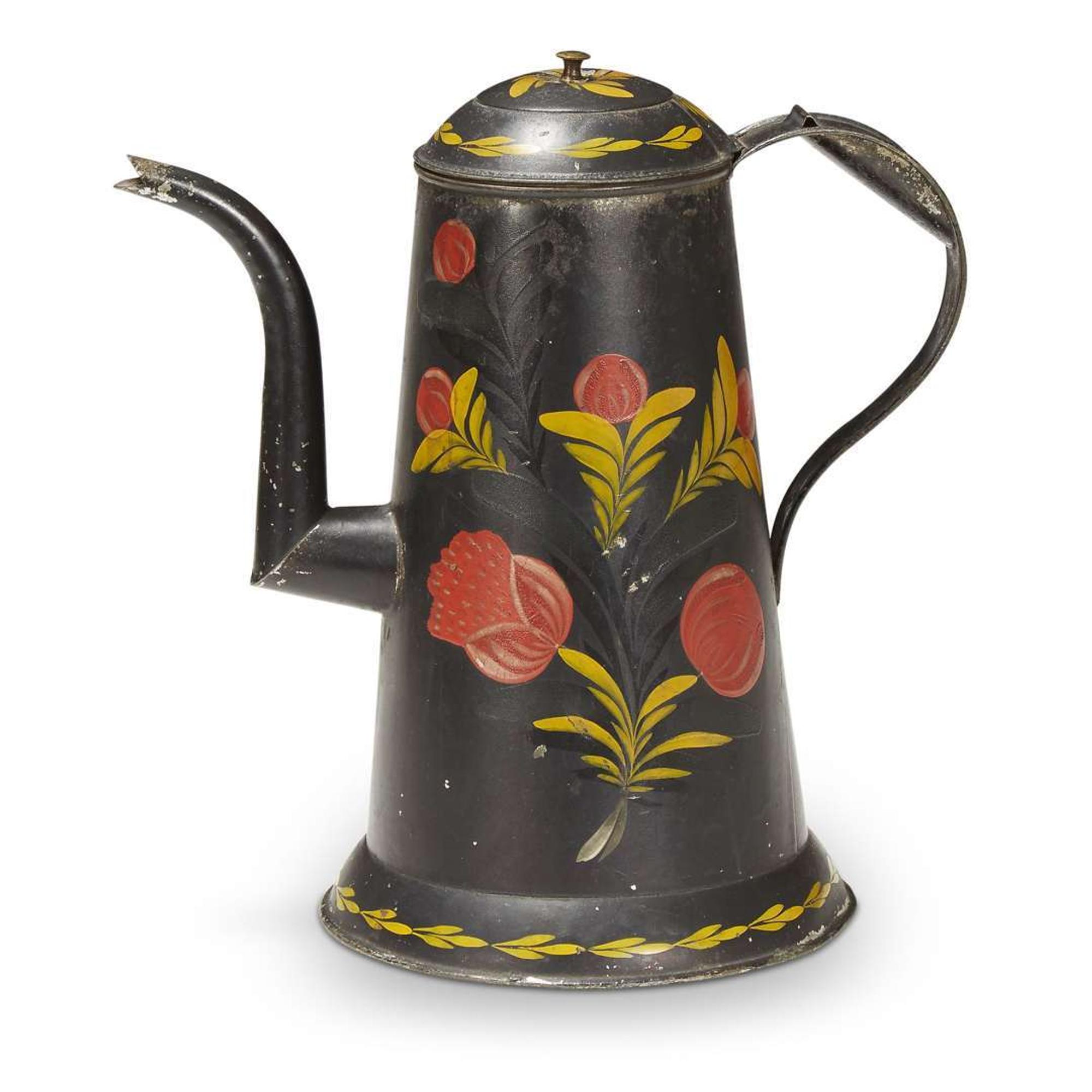 Painted and decorated tinware coffeepot Pennsylvania, 19th century