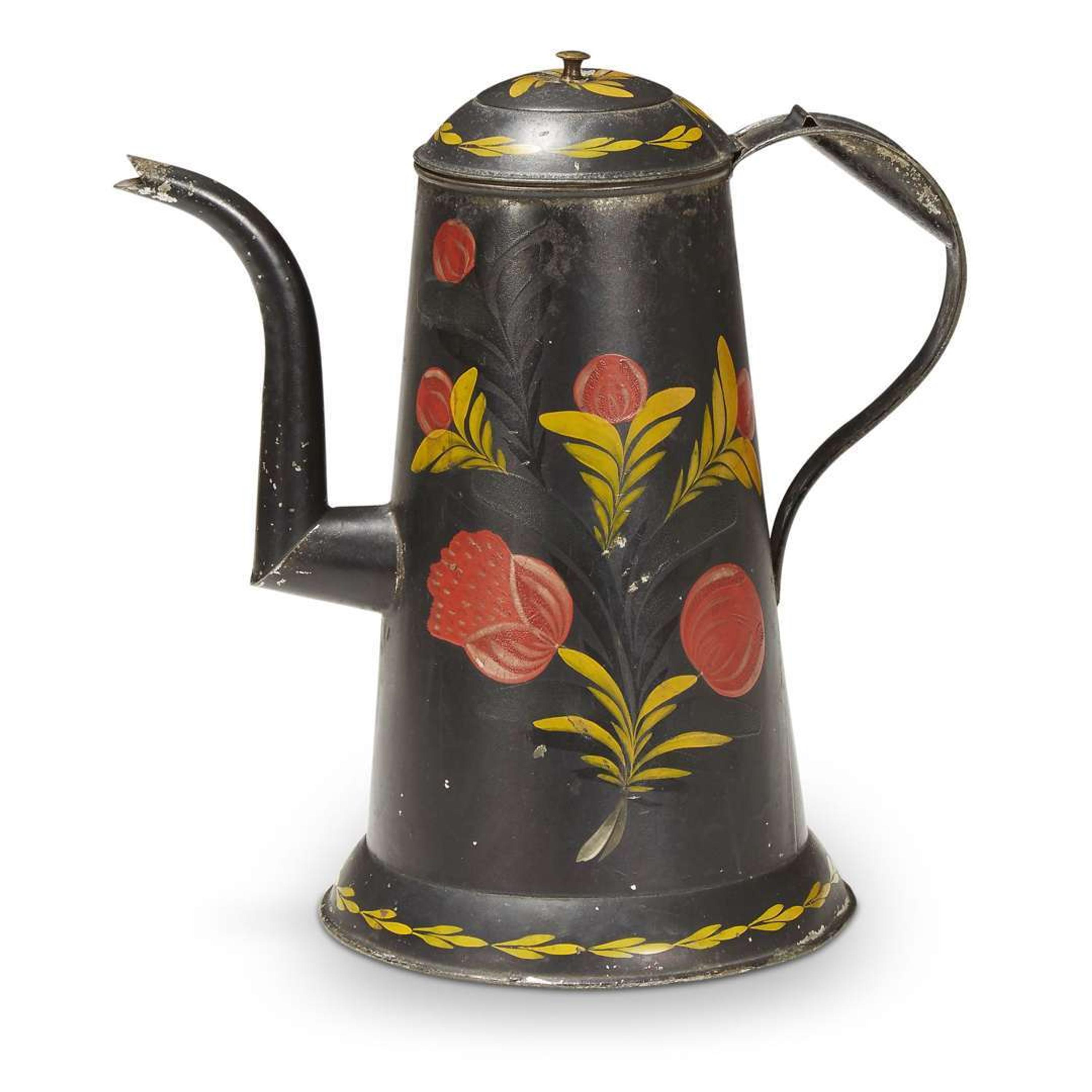 Painted and decorated tinware coffeepot Pennsylvania, 19th century