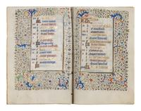 CIRCLE OF THE MASTER OF JEAN ROLIN II (active Paris, c. 1445–1465) A single quire of twelve leaves from a Book of Hours, calendar, in French, illuminated manuscript on parchment [France, Paris, c. 1450]