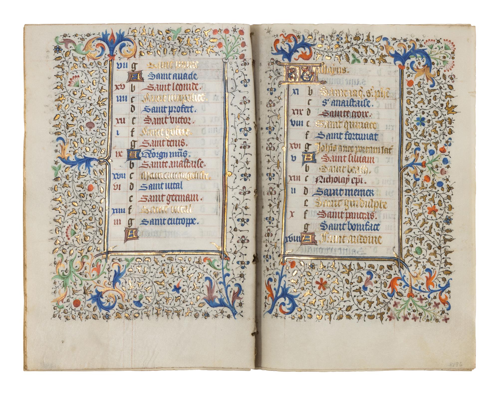 CIRCLE OF THE MASTER OF JEAN ROLIN II (active Paris, c. 1445–1465) A single quire of twelve leaves from a Book of Hours, calendar, in French, illuminated manuscript on parchment [France, Paris, c. 1450]