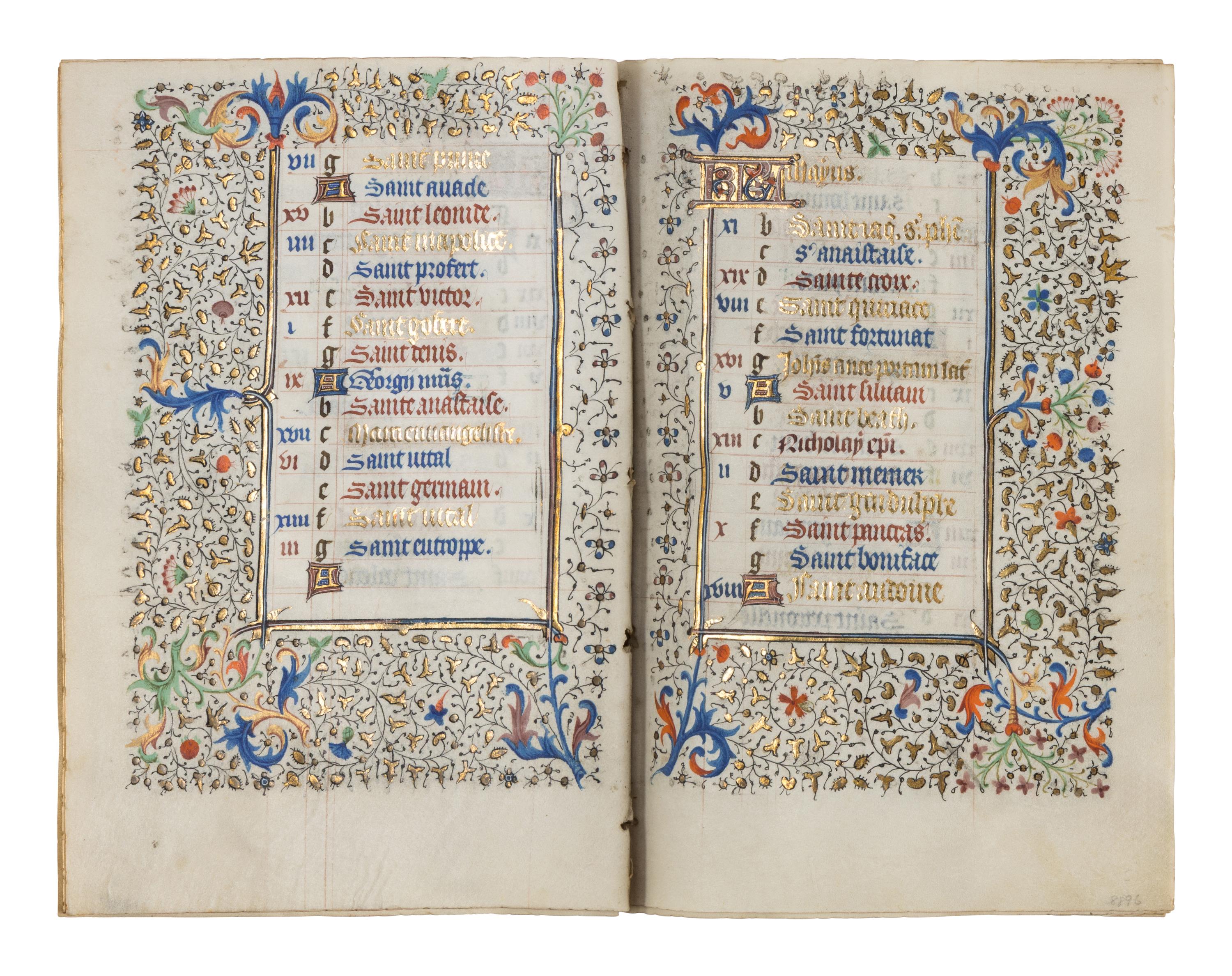 CIRCLE OF THE MASTER OF JEAN ROLIN II (active Paris, c. 1445–1465) A single quire of twelve leaves from a Book of Hours, calendar, in French, illuminated manuscript on parchment [France, Paris, c. 1450]