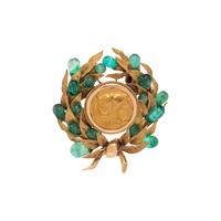 OWNED AND WORN BY JACQUELINE KENNEDY, EMERALD, YELLOW GOLD AND GREEK COIN BROOCH