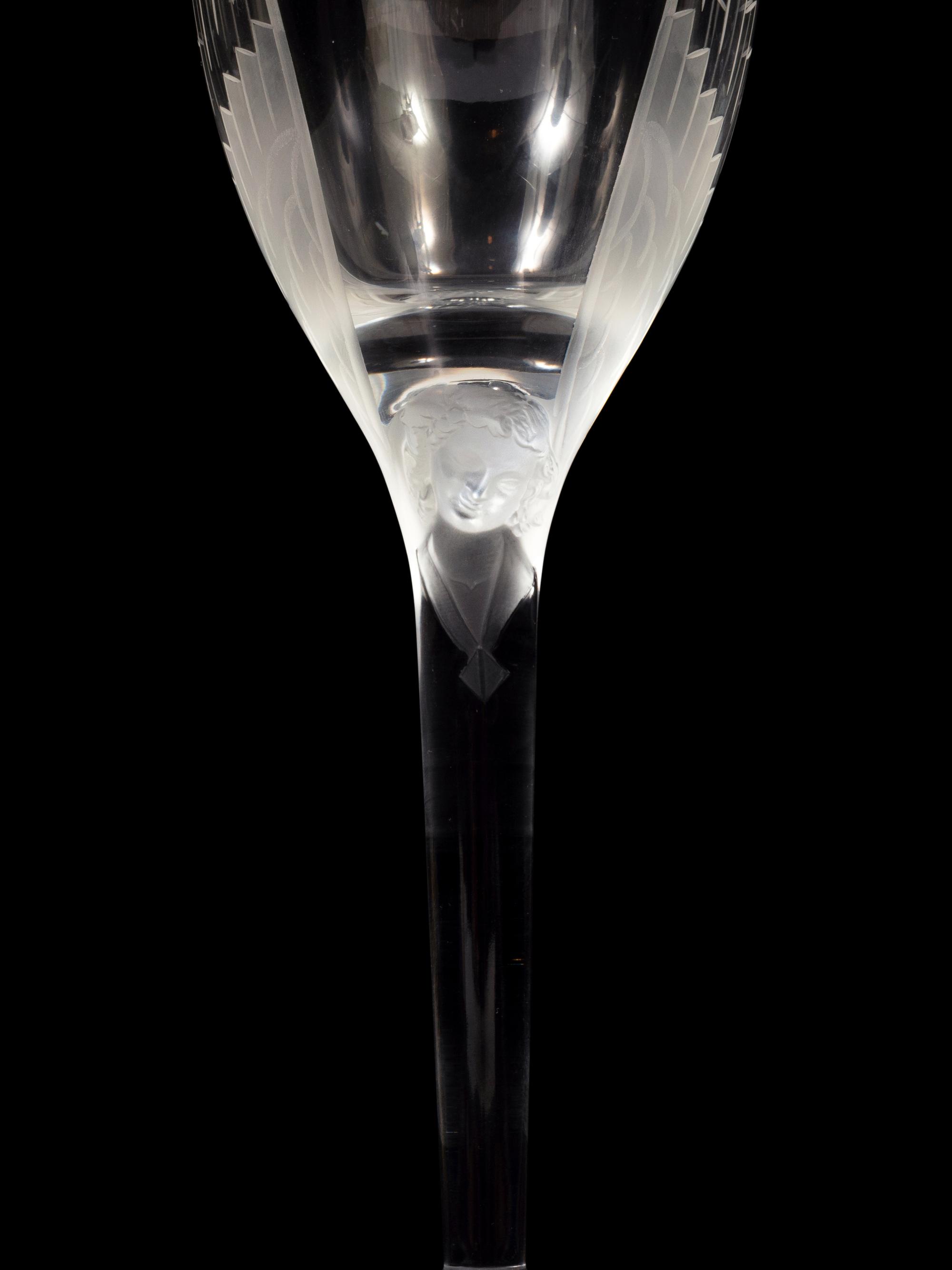 Six Lalique Angel Wing Champagne Flutes