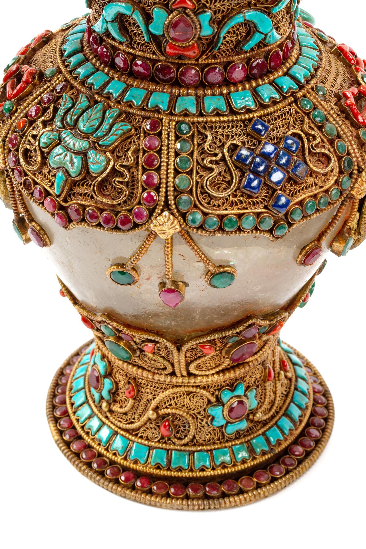 A Pair of Jeweled Gilt Filigree and Rock Crystal Teapots