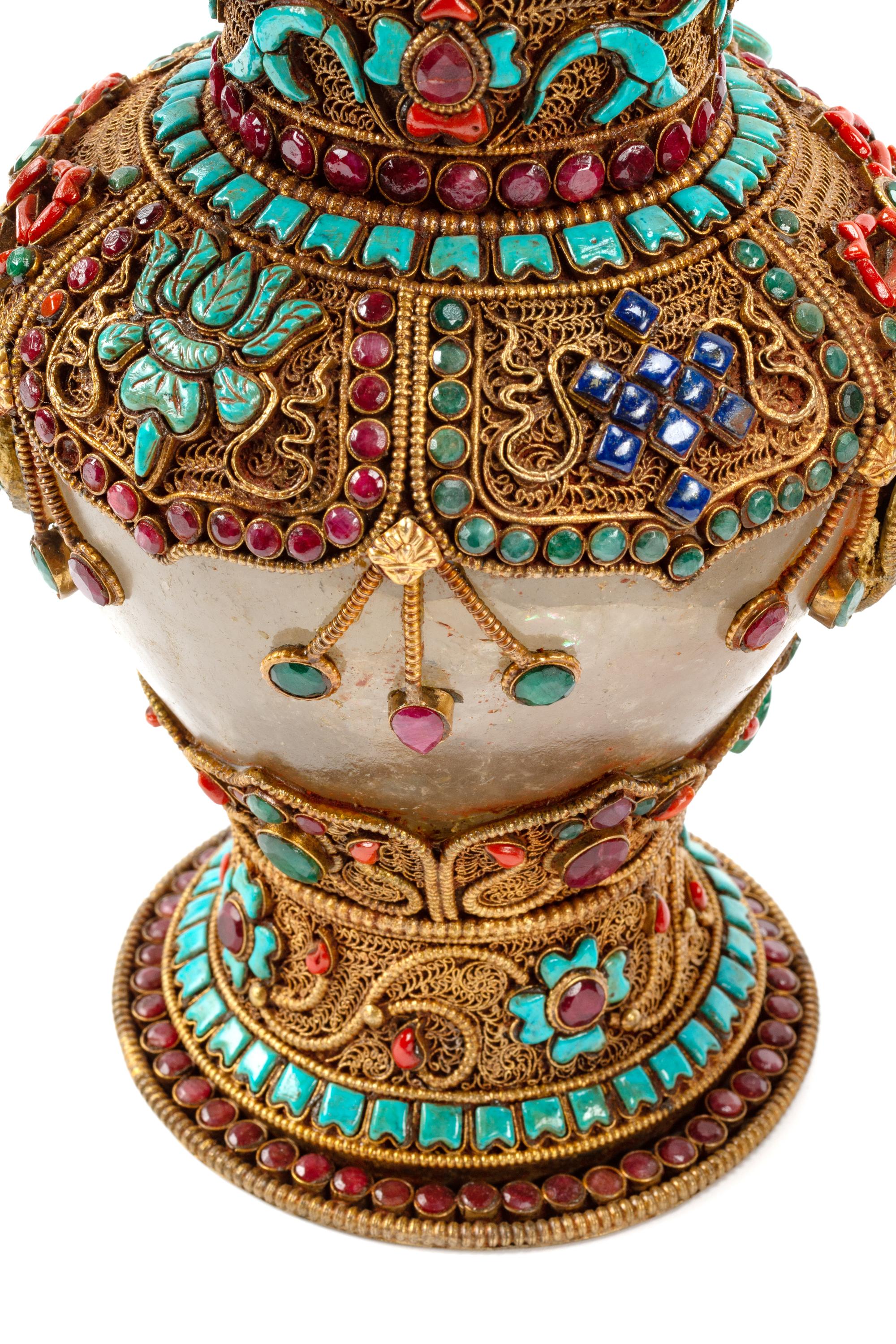 A Pair of Jeweled Gilt Filigree and Rock Crystal Teapots