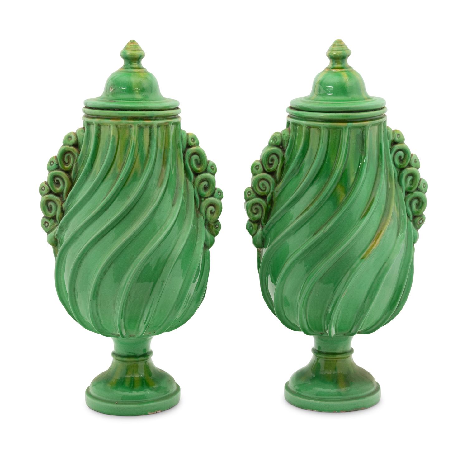 A Pair of Continental Ceramic Covered Urns