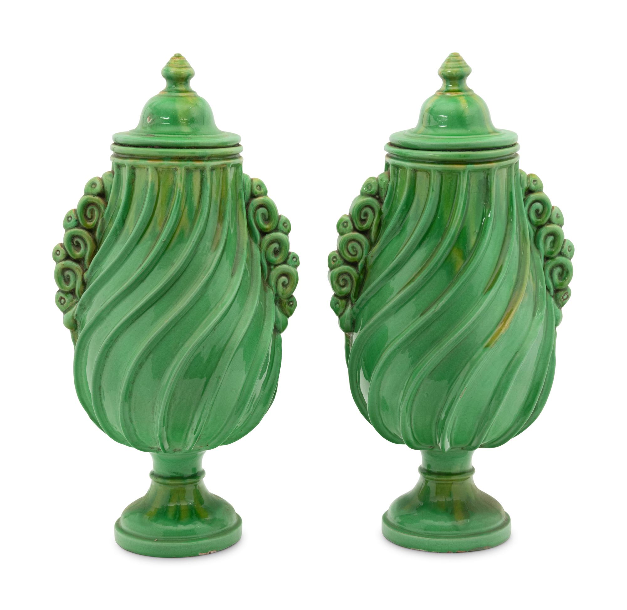 A Pair of Continental Ceramic Covered Urns