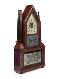 An American Mahogany and Reverse Painted Glass Mantel Clock