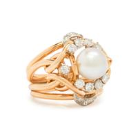 CULTURED PEARL AND DIAMOND RING