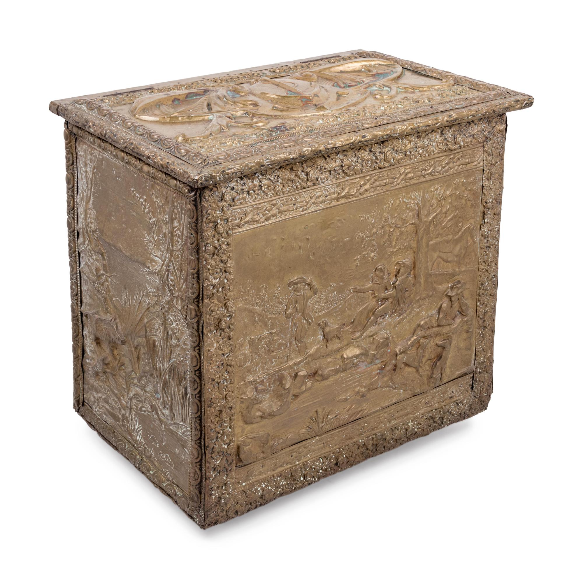 An Art Nouveau Pressed Metal Mounted Coffer